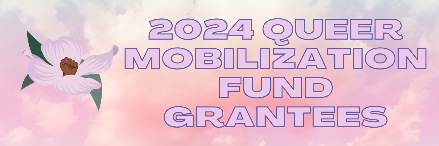 A banner image with the QMF logo that says "2024 Queer Mobilization Fund grantees"